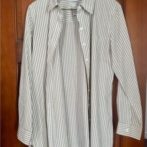 Chico's Beige and White Striped Button up Top Wonens Size 1